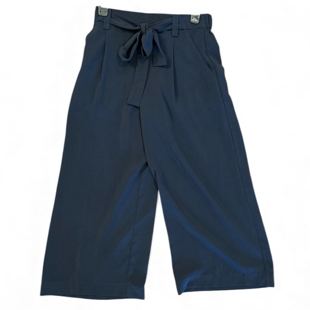 Zara Navy Blue Wide Leg High Waisted Tie Waist Pant Trafaluc Trousers Size Small